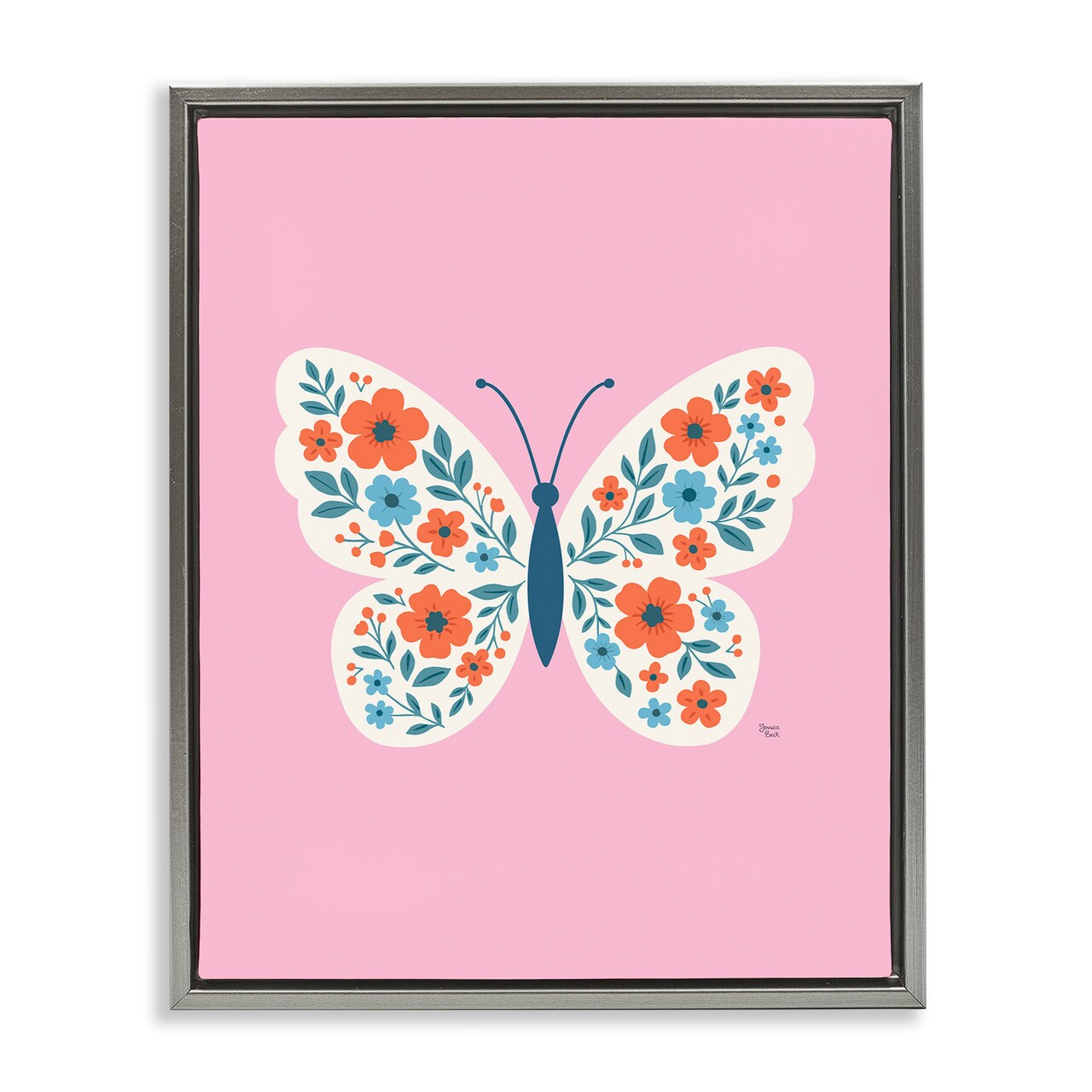 Stupell Industries Boho Pink Floral Butterfly Floating Frame, design by Jessica Beck